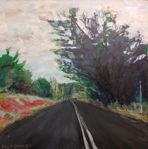 Finalist in 2017 Adelaide Hills Landscape, Winter Tregarthen Rd Summertown, painted by Philip David