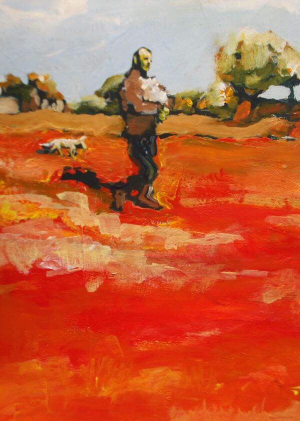 A Farmer, A Lamb, A Dog, A Hot Day painted Philip David