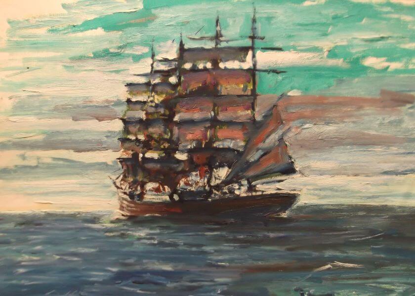Sailing ship painted in 1990 (1) by Philip David